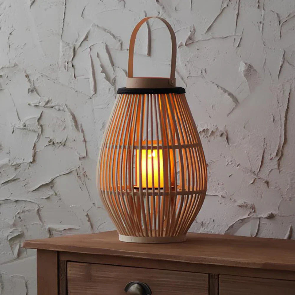Aurora Handwoven Bamboo Lantern – Rustic Boho LED Light