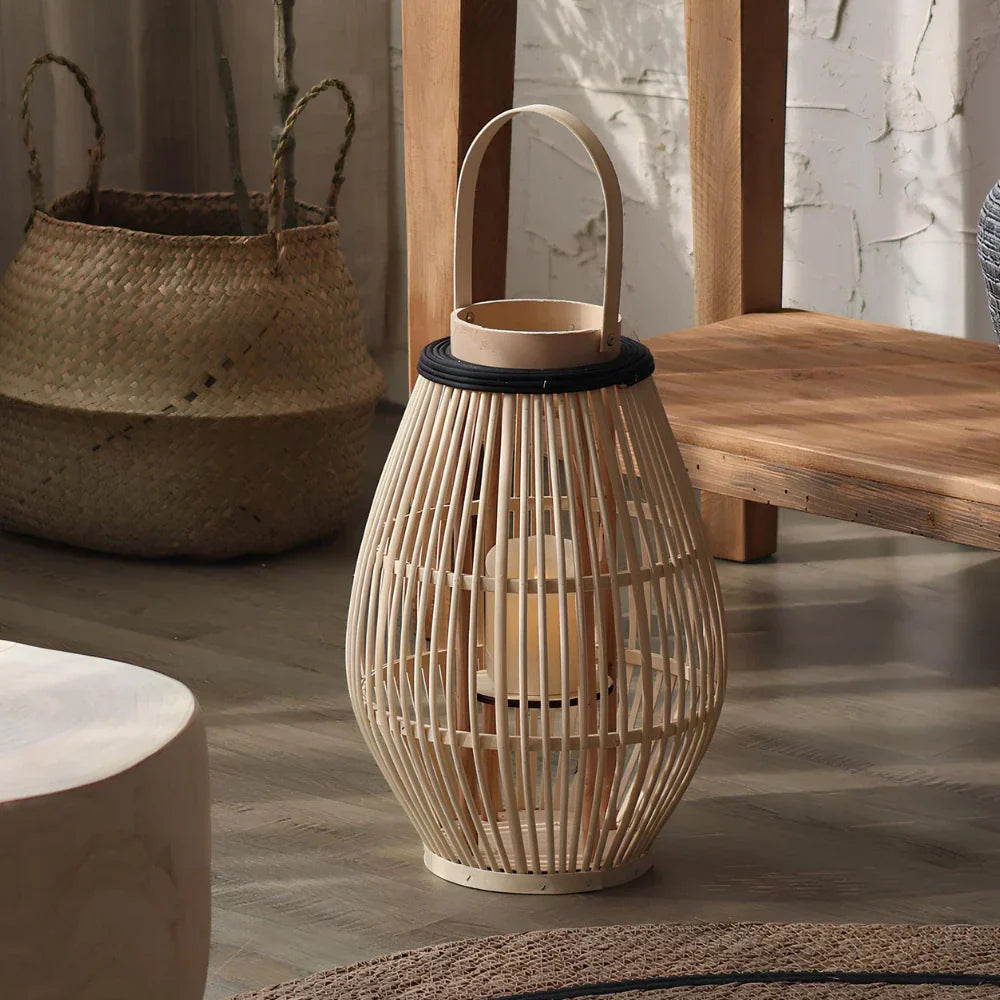 Aurora Handwoven Bamboo Lantern – Rustic Boho LED Light