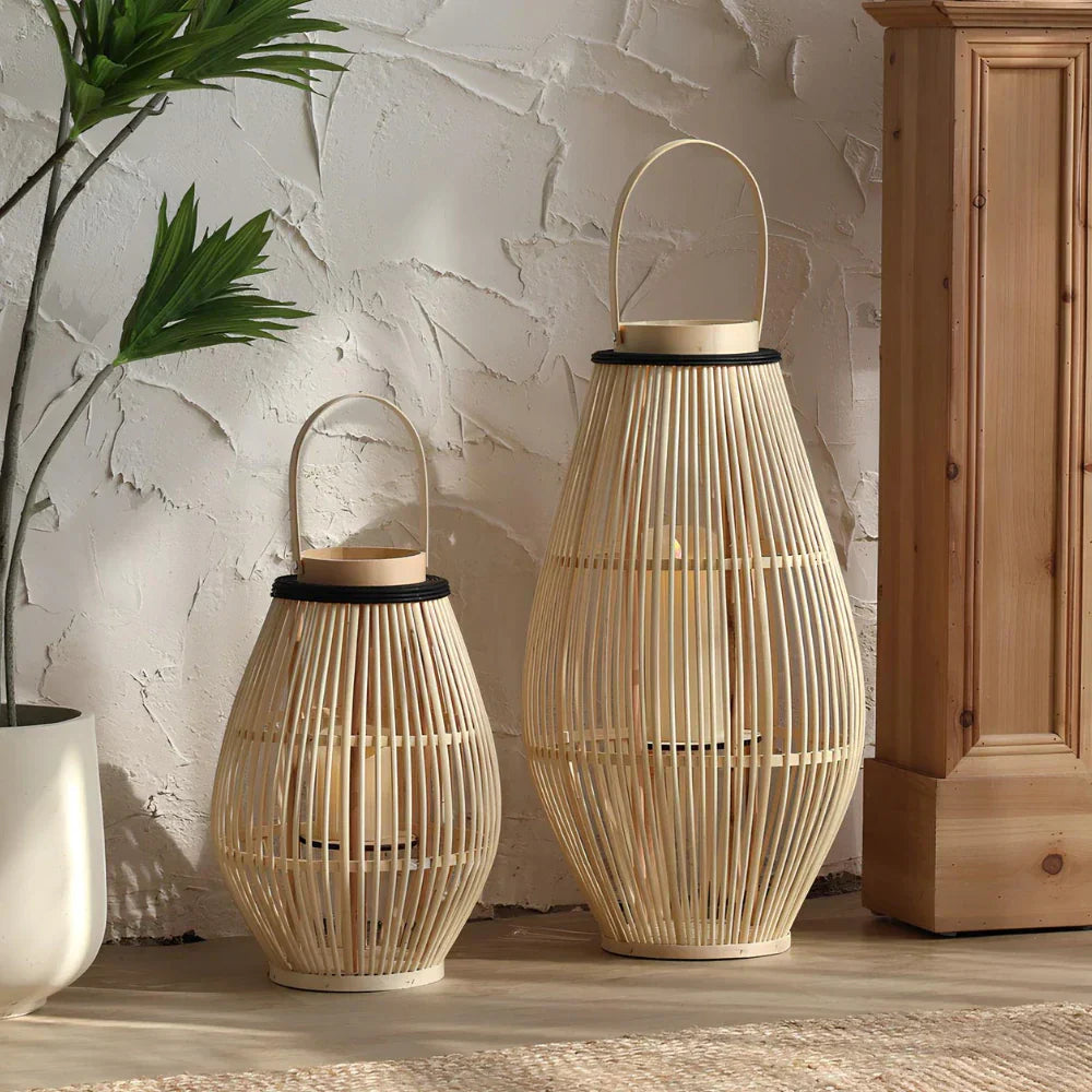Aurora Handwoven Bamboo Lantern – Rustic Boho LED Light