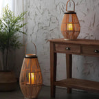 Aurora Handwoven Bamboo Lantern – Rustic Boho LED Light