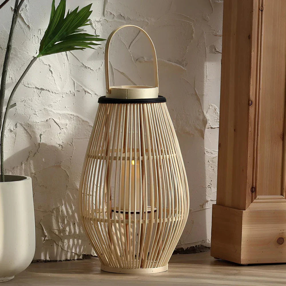 Aurora Handwoven Bamboo Lantern – Rustic Boho LED Light