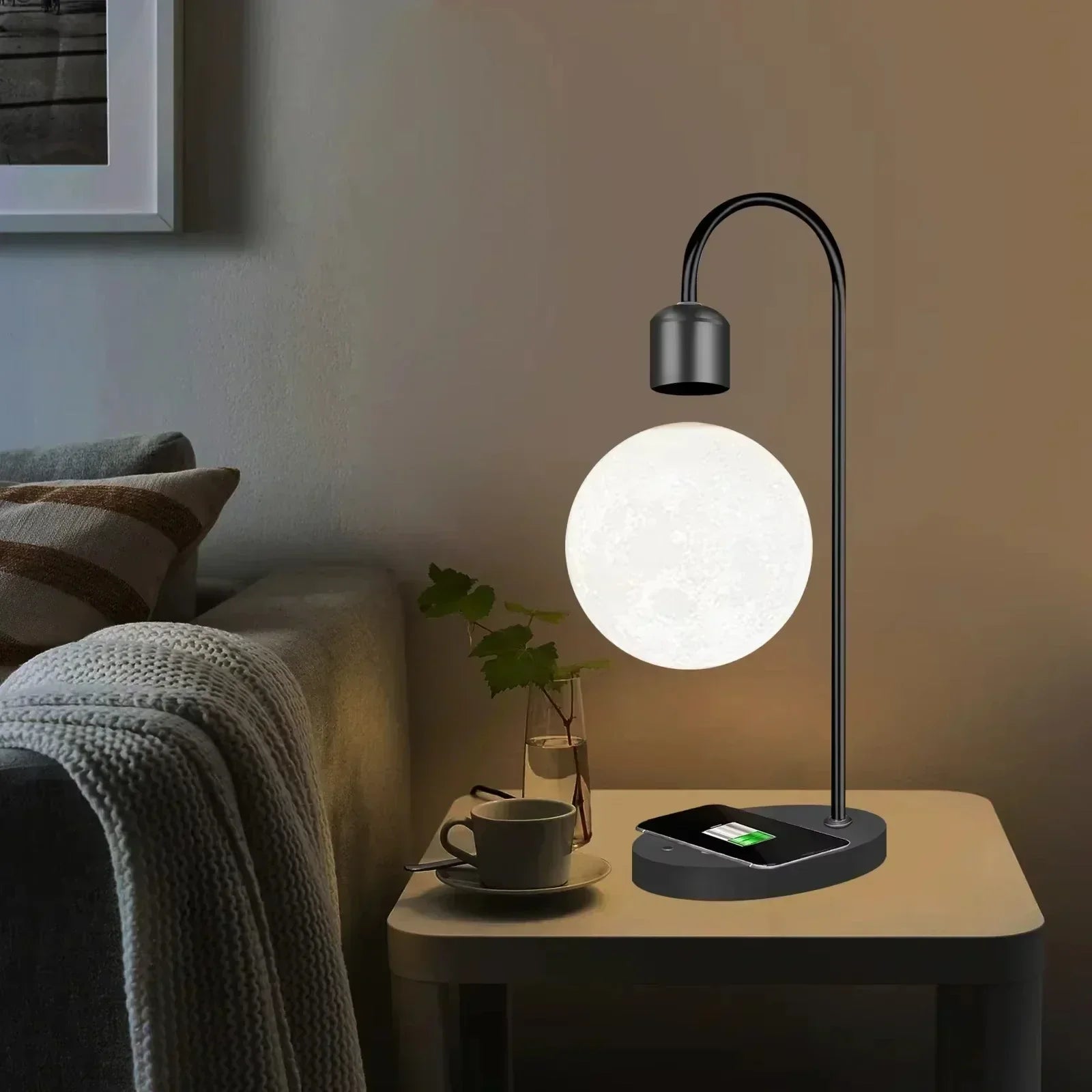 LED Magnetic Levitation Moon Lamp with Wireless Charging