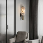 Moderne natuurlijke marmeren wandlamp met koperen accenten – elegante wandkandelaarverlichting voor slaapkamer en gang